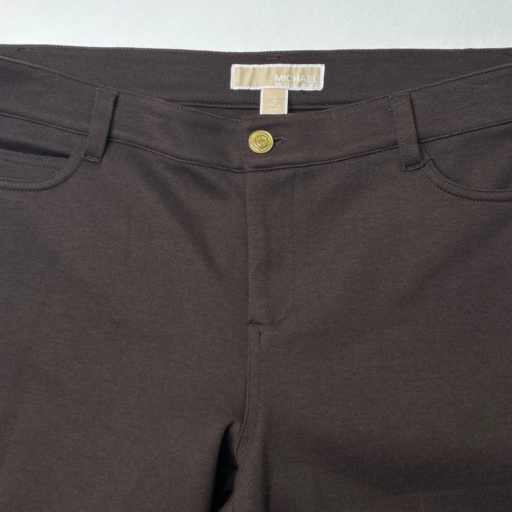 Michael Kors Womens Stretch Ponte Slim Straight Leg Pants Size 10 Brown Career